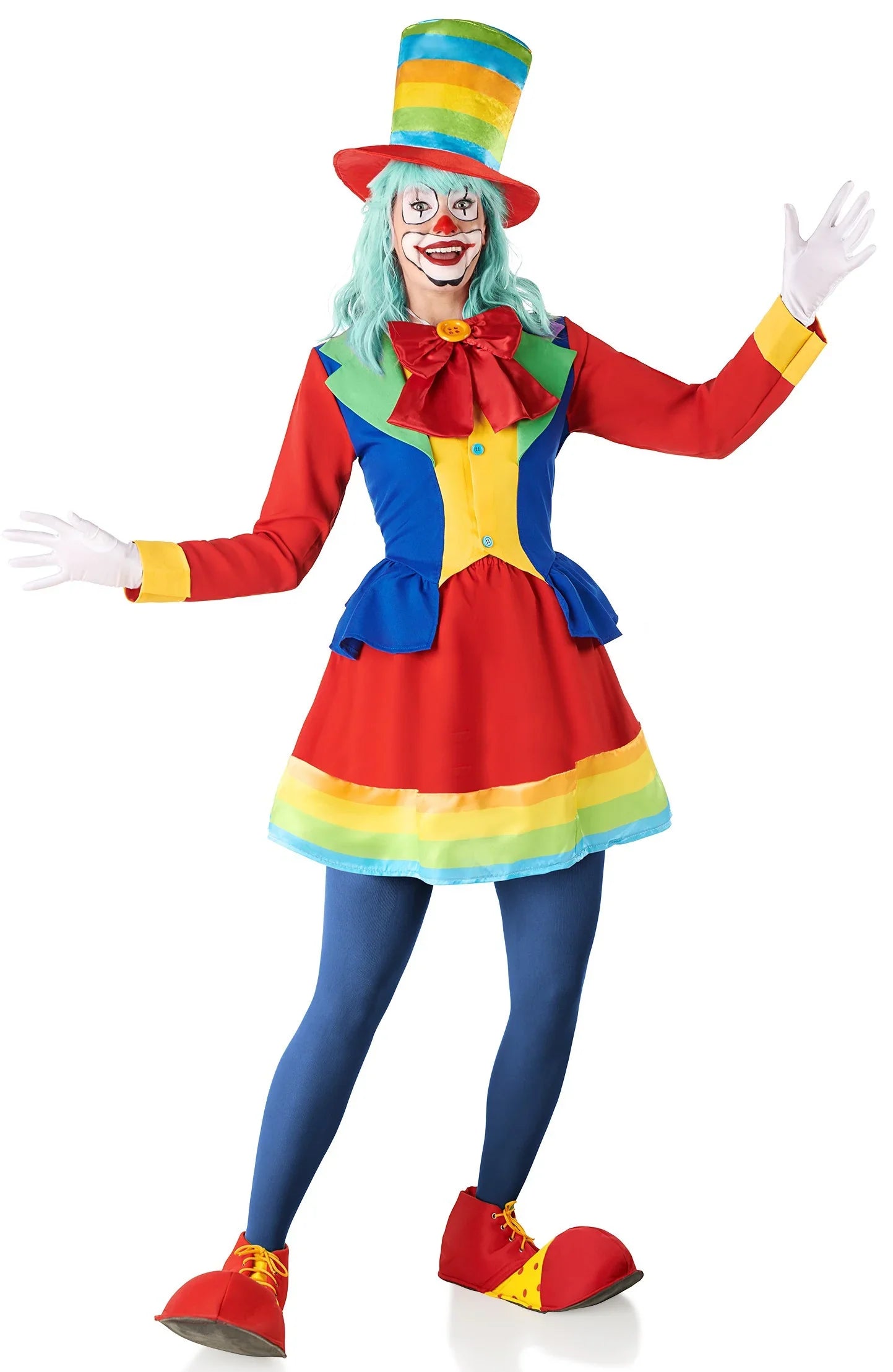 Disfraz de Payasa Multicolor con Sombrero para Mujer Payaso Kimokawaii